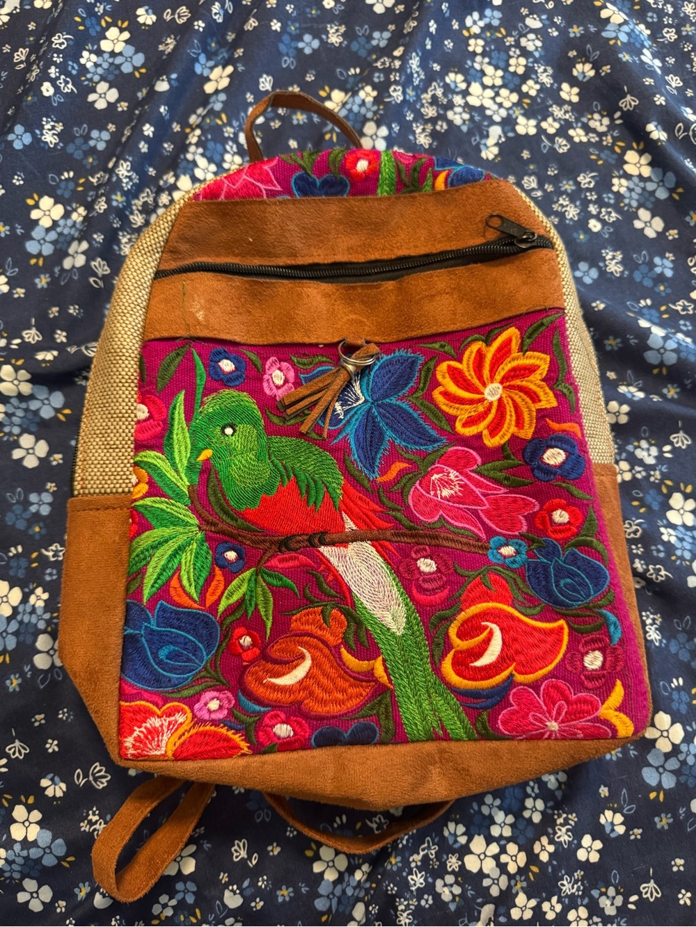Handmade Embroidered Floral Backpack – Boho Travel Bag
